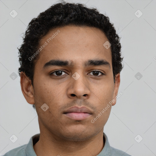 Neutral black young-adult male with short  brown hair and brown eyes