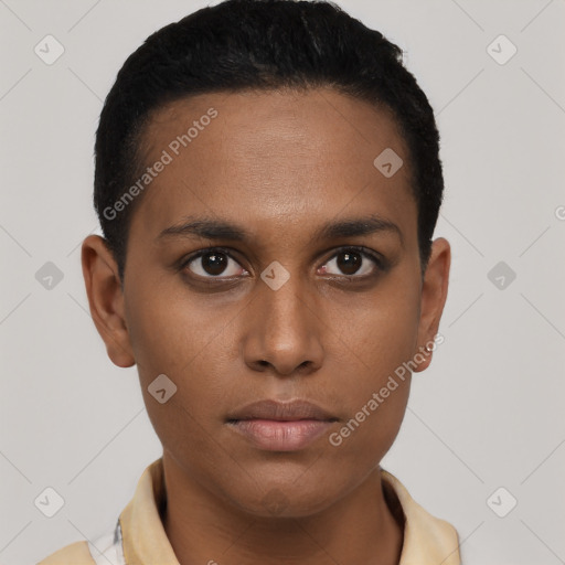 Neutral black young-adult male with short  brown hair and brown eyes