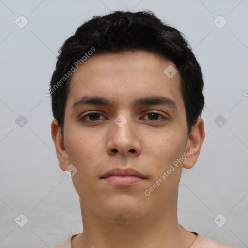 Neutral asian young-adult male with short  black hair and brown eyes