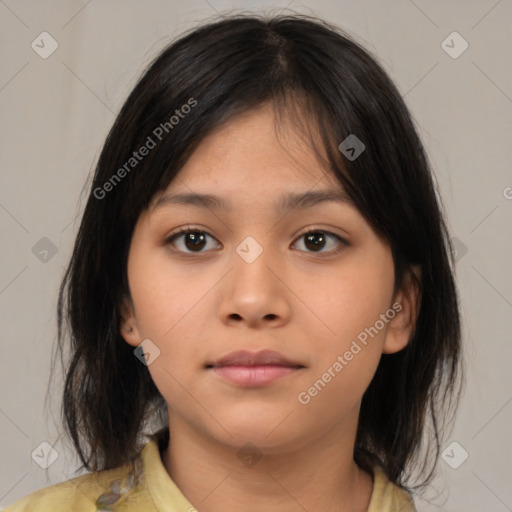 Neutral asian young-adult female with medium  brown hair and brown eyes