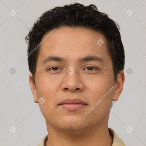 Neutral asian young-adult male with short  brown hair and brown eyes