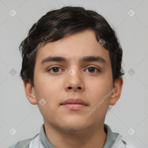 Neutral white child male with short  brown hair and brown eyes