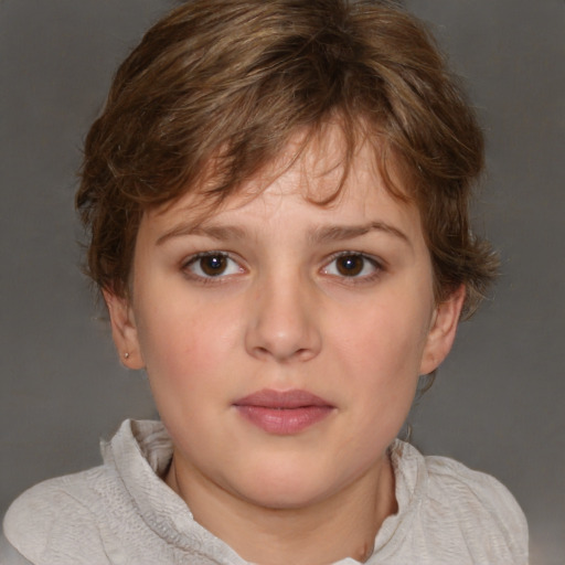 Neutral white young-adult female with short  brown hair and brown eyes