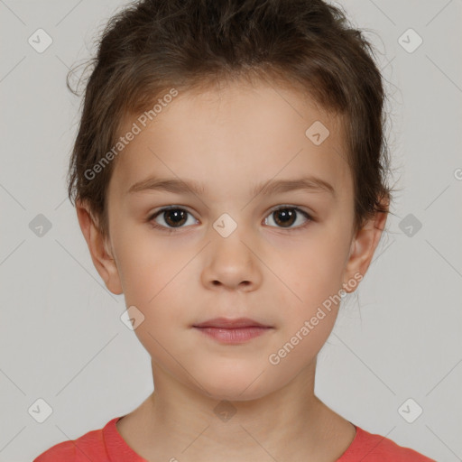 Neutral white child female with short  brown hair and brown eyes