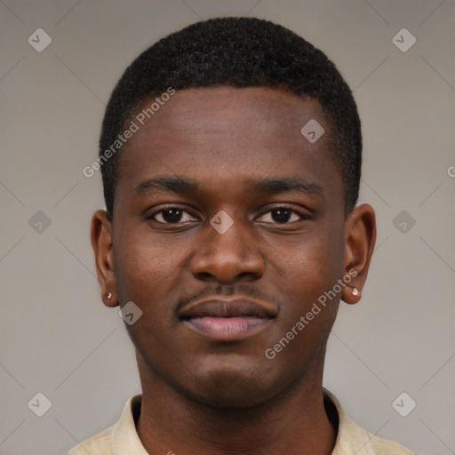 Neutral black young-adult male with short  brown hair and brown eyes