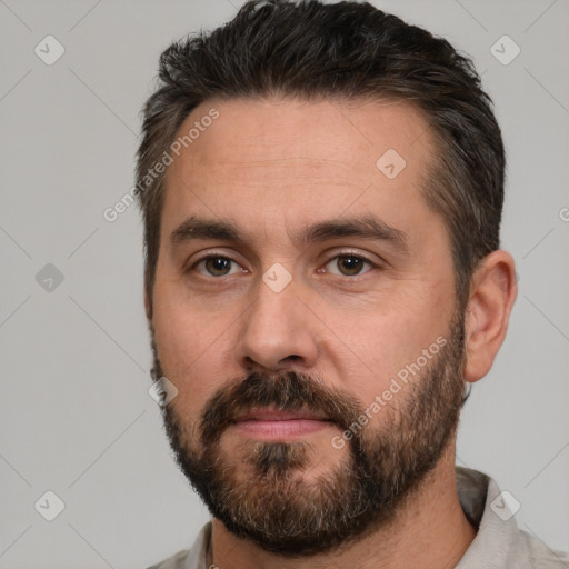 Neutral white adult male with short  brown hair and brown eyes