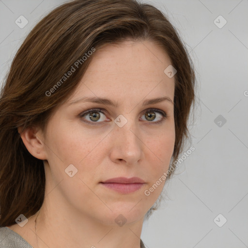 Neutral white young-adult female with medium  brown hair and blue eyes