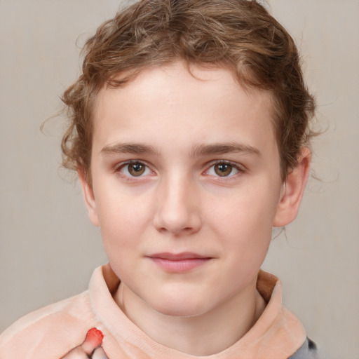 Neutral white child female with short  brown hair and grey eyes