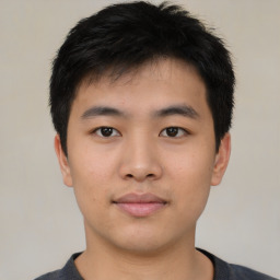 Neutral asian young-adult male with short  brown hair and brown eyes