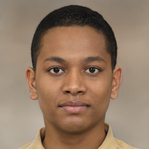 Neutral black young-adult male with short  brown hair and brown eyes