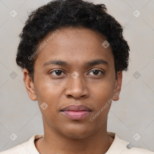 Neutral black young-adult male with short  brown hair and brown eyes