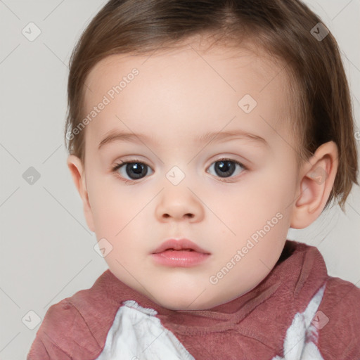 Neutral white child female with short  brown hair and brown eyes