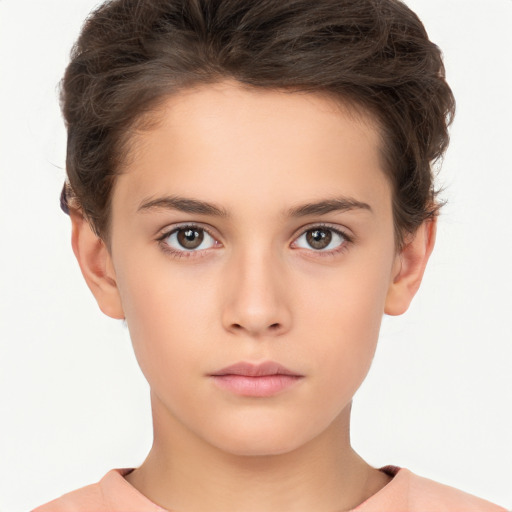 Neutral white young-adult female with short  brown hair and brown eyes