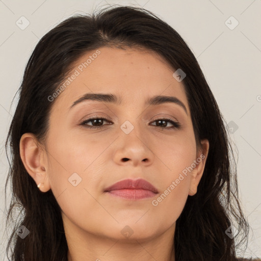 Neutral asian young-adult female with long  brown hair and brown eyes