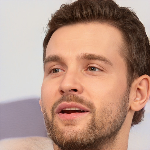 Neutral white adult male with short  brown hair and brown eyes