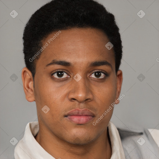 Neutral black young-adult male with short  brown hair and brown eyes