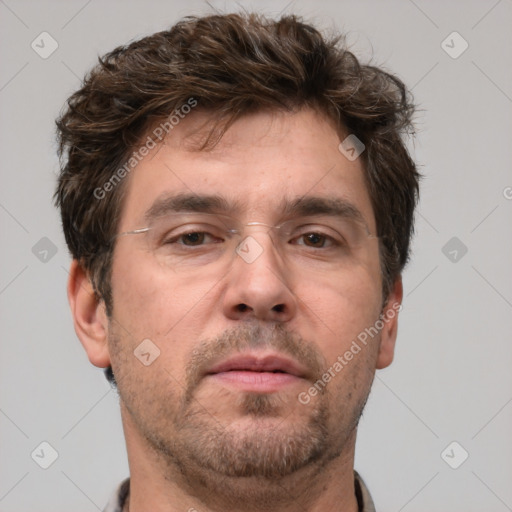 Neutral white adult male with short  brown hair and brown eyes