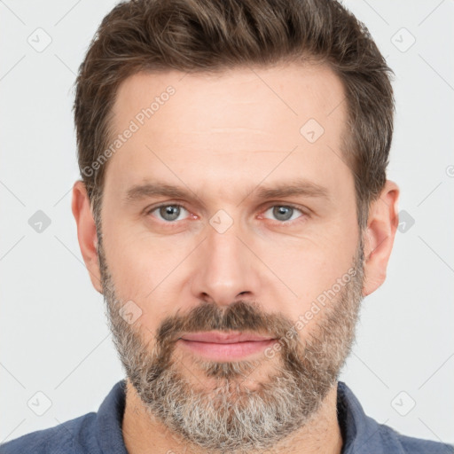 Neutral white adult male with short  brown hair and brown eyes