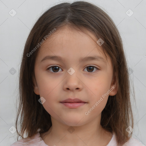 Neutral white child female with medium  brown hair and brown eyes