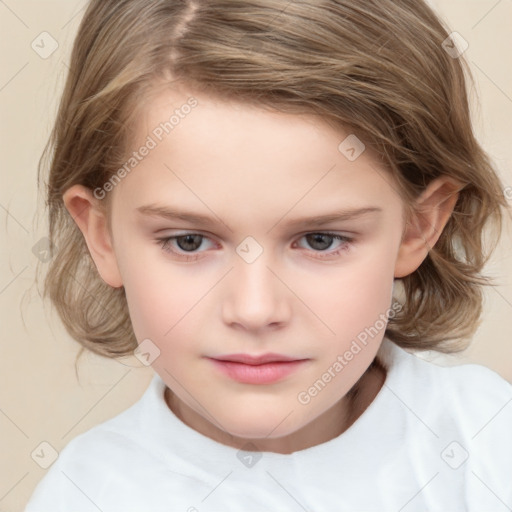 Neutral white child female with medium  brown hair and grey eyes