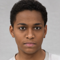 Neutral black young-adult male with short  brown hair and brown eyes