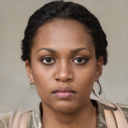 Neutral black young-adult female with short  brown hair and brown eyes