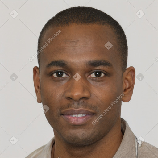 Neutral black young-adult male with short  brown hair and brown eyes