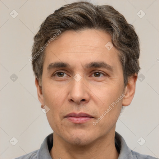 Neutral white adult male with short  brown hair and brown eyes