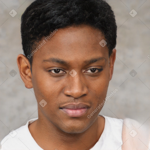 Neutral black young-adult male with short  brown hair and brown eyes