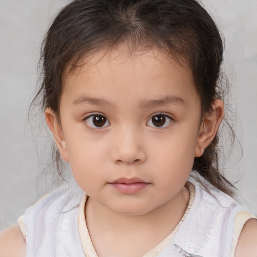 Neutral white child female with medium  brown hair and brown eyes