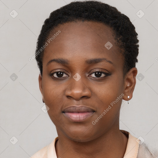 Neutral black young-adult female with short  brown hair and brown eyes