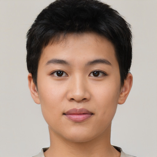 Neutral asian young-adult male with short  black hair and brown eyes