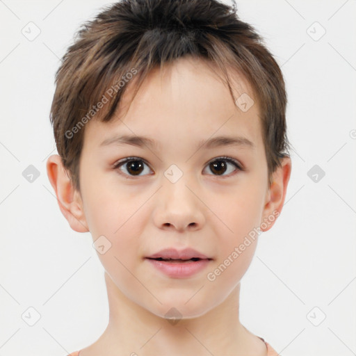 Joyful white child male with short  brown hair and brown eyes