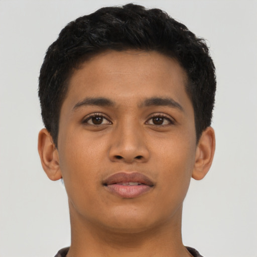 Neutral latino young-adult male with short  brown hair and brown eyes