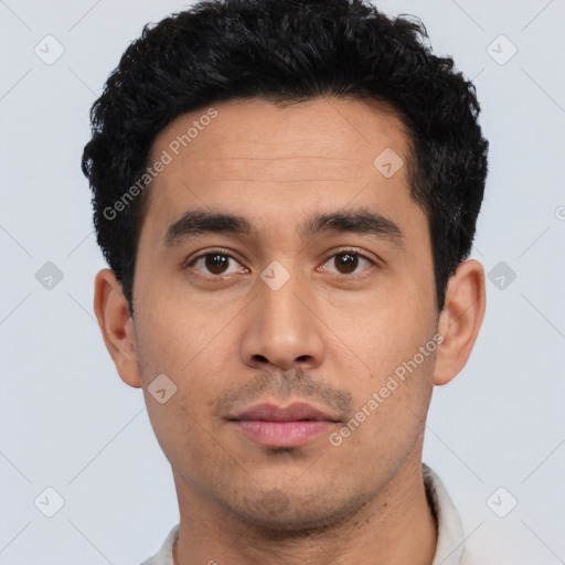 Neutral asian young-adult male with short  black hair and brown eyes