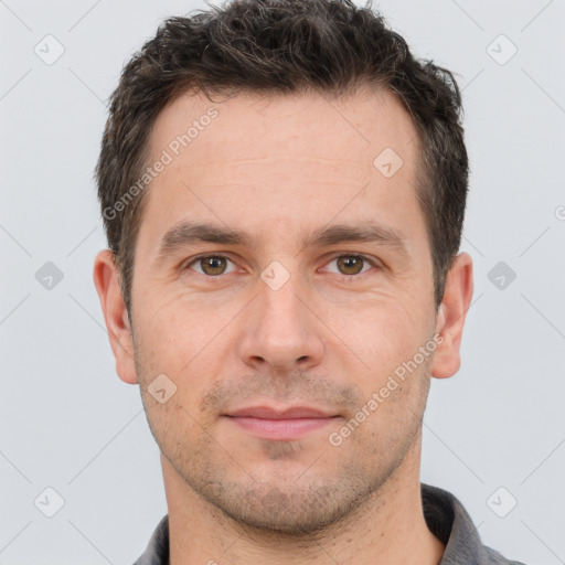 Neutral white adult male with short  brown hair and brown eyes