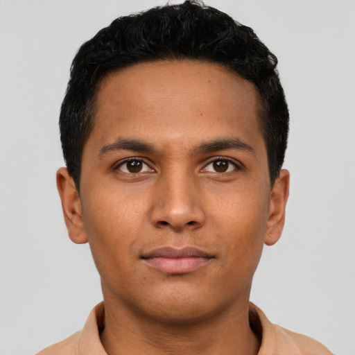 Neutral latino young-adult male with short  brown hair and brown eyes