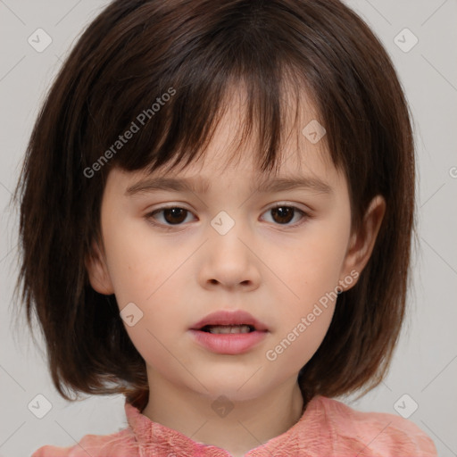 Neutral white child female with medium  brown hair and brown eyes