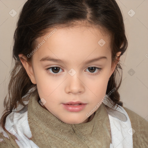 Neutral white child female with medium  brown hair and brown eyes