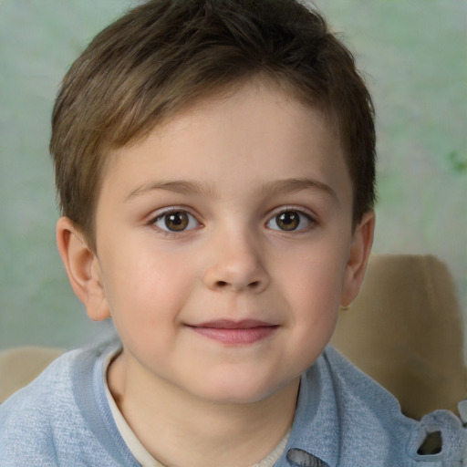 Joyful white child female with short  brown hair and brown eyes