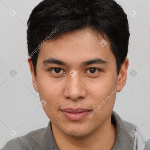 Neutral asian young-adult male with short  brown hair and brown eyes