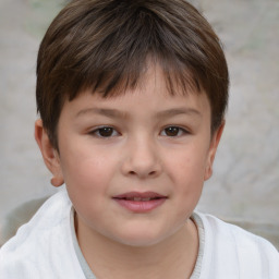 Joyful white child female with short  brown hair and brown eyes
