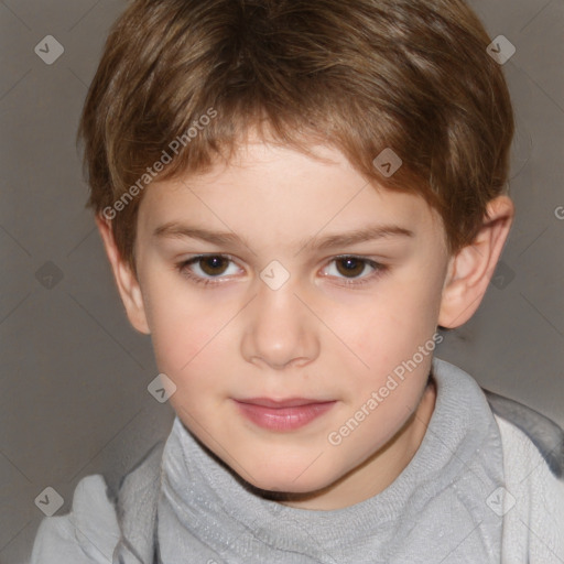 Joyful white child male with short  brown hair and brown eyes