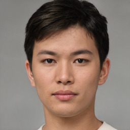 Neutral asian young-adult male with short  brown hair and brown eyes