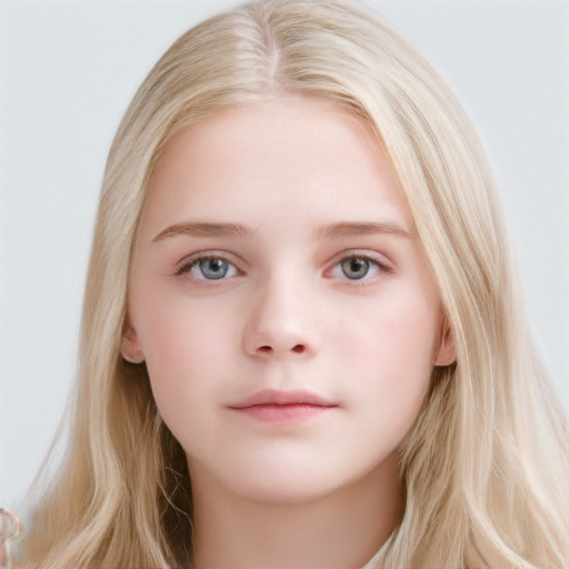 Neutral white child female with long  brown hair and blue eyes