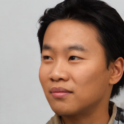 Neutral asian young-adult male with short  black hair and brown eyes