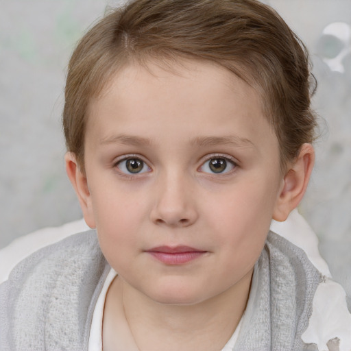 Neutral white child female with short  brown hair and brown eyes