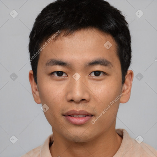 Neutral asian young-adult male with short  black hair and brown eyes