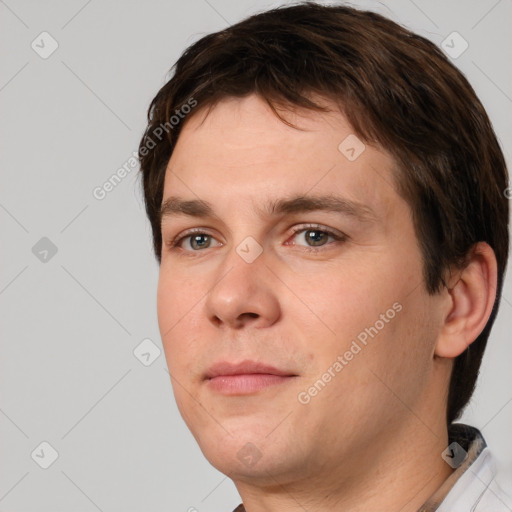 Neutral white adult male with short  brown hair and brown eyes