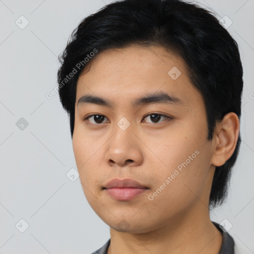 Neutral asian young-adult male with short  black hair and brown eyes